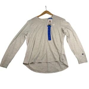 Champion Womens Long Sleeve Oatmeal Heather Athletic Top Crew Neck Large L NEW